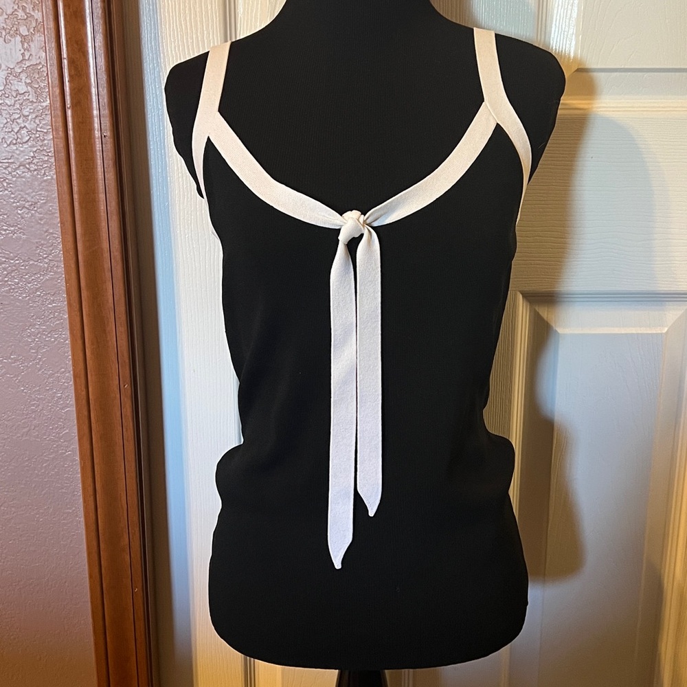 Ann Taylor Black and White Tie-Front Tank Top
